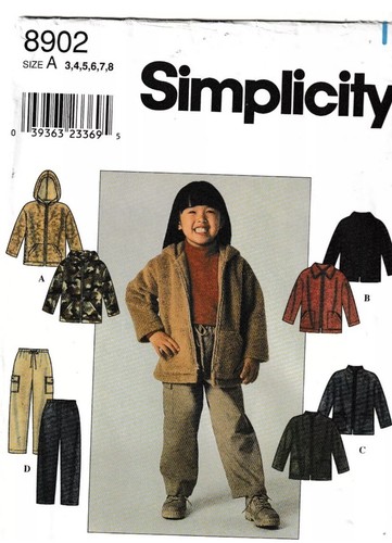 Simplicity Pattern 8902, Unisex Childs Jacket, Pants, Sizes 3-8, Uncut