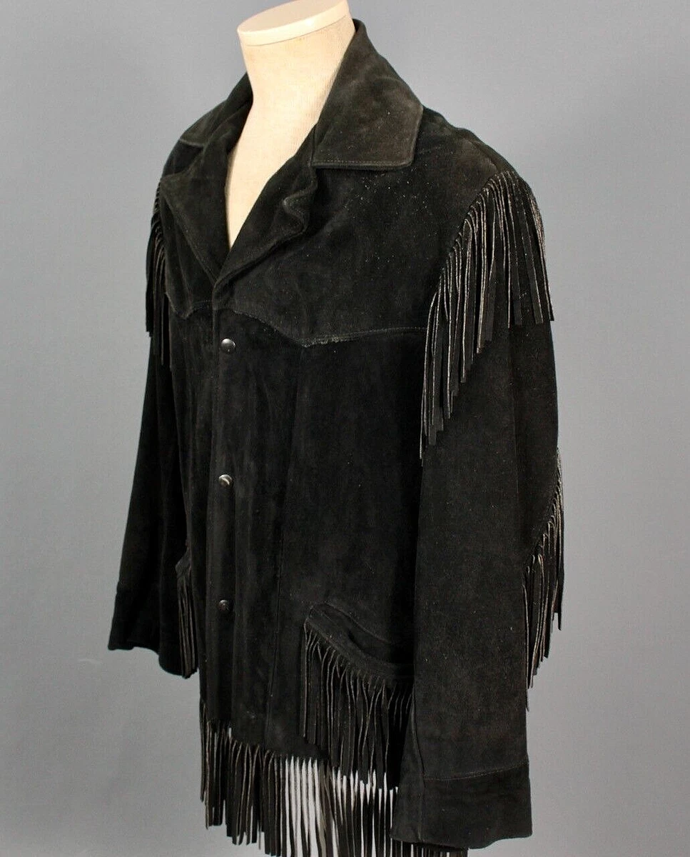 VTG Men's 1960s 1970s Excelled Black Suede Fringe Leather Jacket Sz M 40  60s 70s