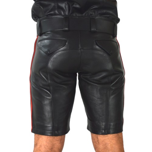 AW541 Hochwertige Ledershorts mit zwei streifen Leder Shorts Kneelang,lederhose, - Picture 8 of 13