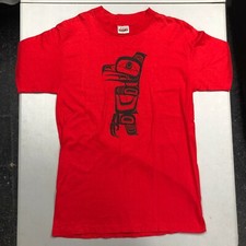 Vintage Hanes Beefy-T USA Made Single Stitch Red L Large Tribal Art T Shirt Vtg
