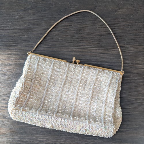 Vintage White/Cream Beaded Evening Purse/Bag