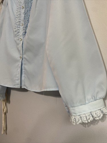 Chemisier vintage années 70 80 poudre bleu prairie pistolets volants dentelle cottagecore - Photo 5/13