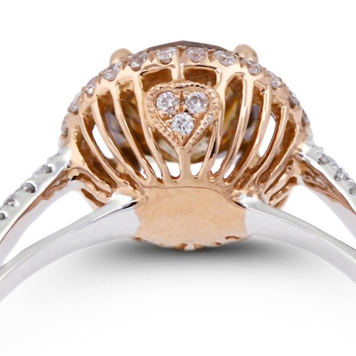 1.78ct Brown VS2 Round Earth Mined Certified Diamonds 18k Halo Sidestone Ring - Picture 8 of 13