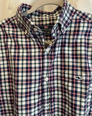 Vineyard Vines Shirt Adult Small Red Black Whale Classic Tucker Fit Mens