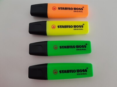 TEXTMARKER STABILO BOSS ORIGINAL NEU 2 X GRÜN  1 X GELB  1 X ORANGE 4 STCK.
