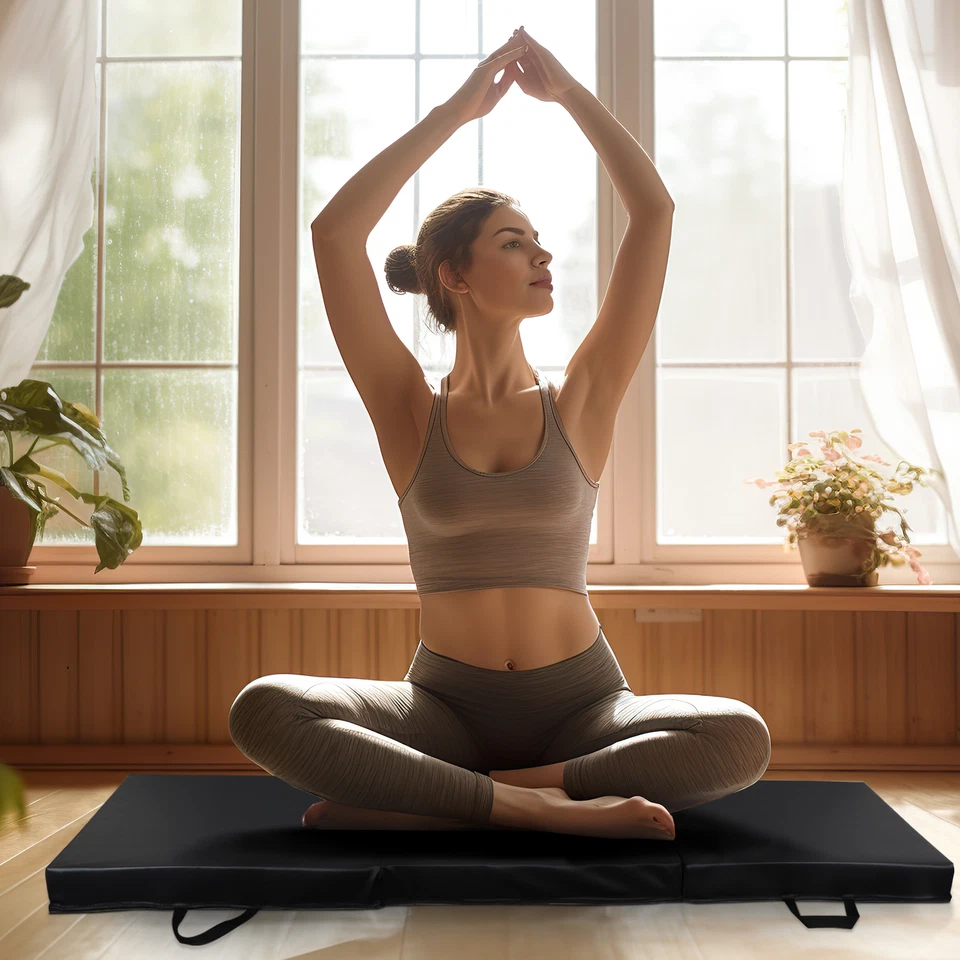 Estera de ejercicio plegable de cuero PU antideslizante de 6'x2' para gimnasia yoga Foto 3 de 4