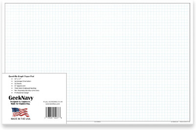 11'' X 17'' Quadrille Graph Paper 50 Sheets Landscape - 0.25'' 4X4 Square Grid, Blu