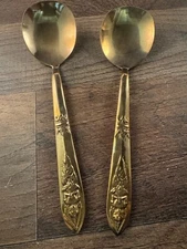 2 Siam Solid Brass Full Figure Buddha Flatware Round Bowl Soup/Cream Spoons