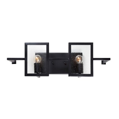 Forte Lighting 2-Light Bath Bar, Black/Clear Seedy Glass Panel - 5114-02-04