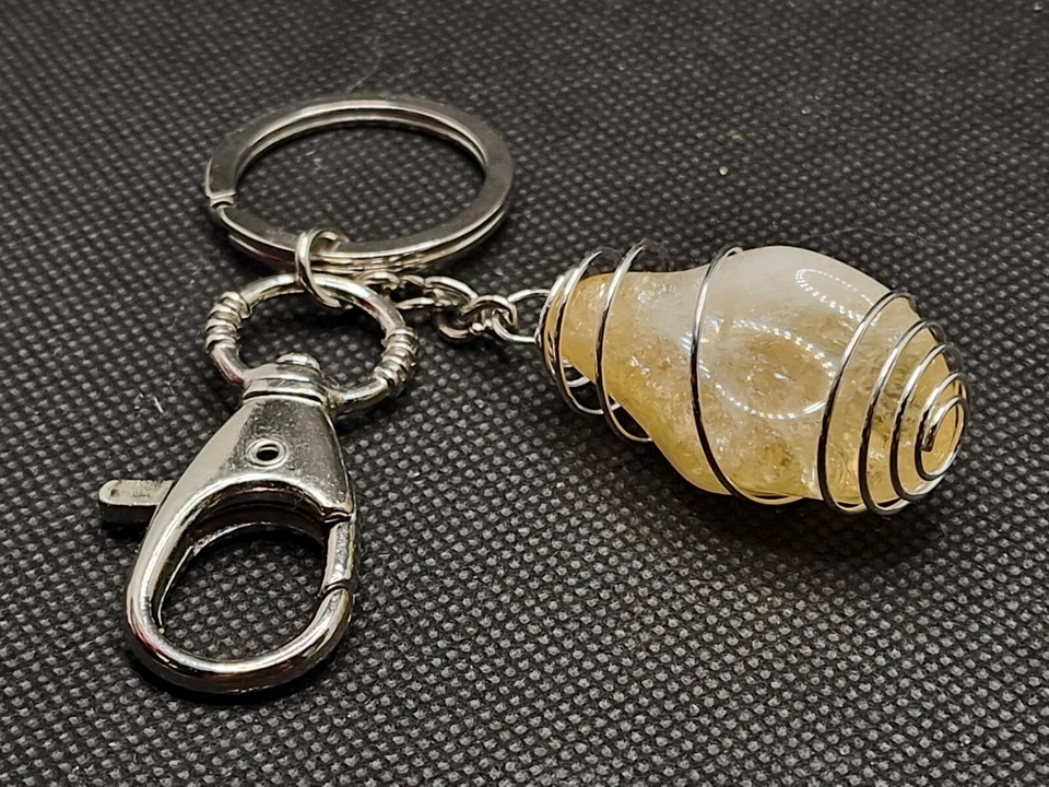 Portachiavi QUARZO CITRINO madera pietra naturale oro argento collana cristallo - Immagine 2 di 4