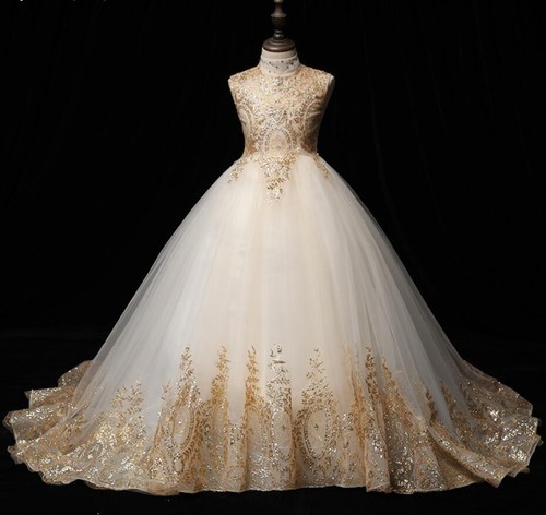 Flower Girl Tutu Long Dress Sequin Lace Girls Prom Gowns Party Princess Dresses