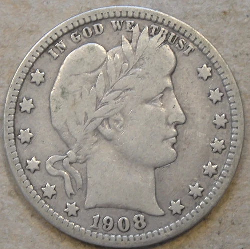 1908-D Barber Quarter 25c Nearly F as Pictured r