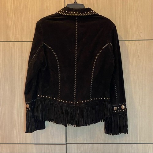 Scully Black Fringe Leather Suede Jacket Studs Size L Large - Picture 12 of 15