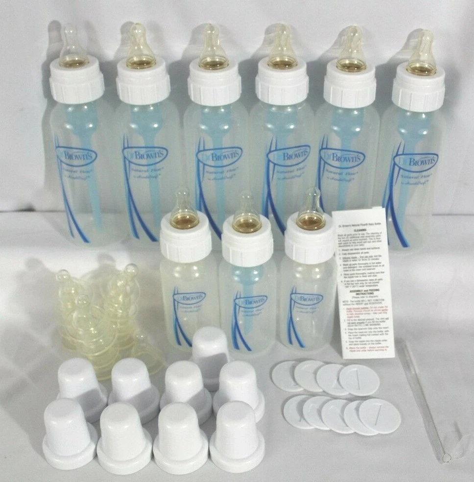 Dr. Browns BPA Free Bottle Lot 9 Complete w/ Level 2 Nipples + 13 Level 1 Nipple