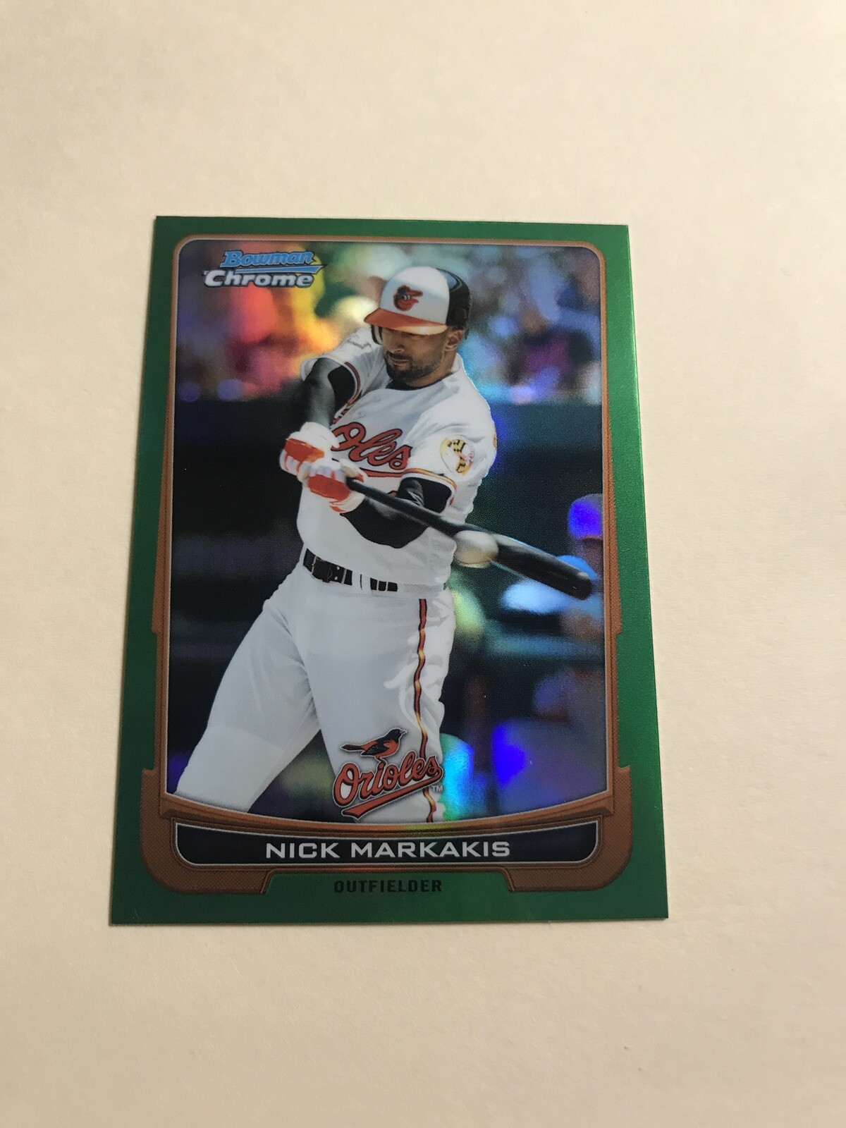 2012 Bowman Chrome Green Refractors Orioles Baseball Card #20 Nick Markakis