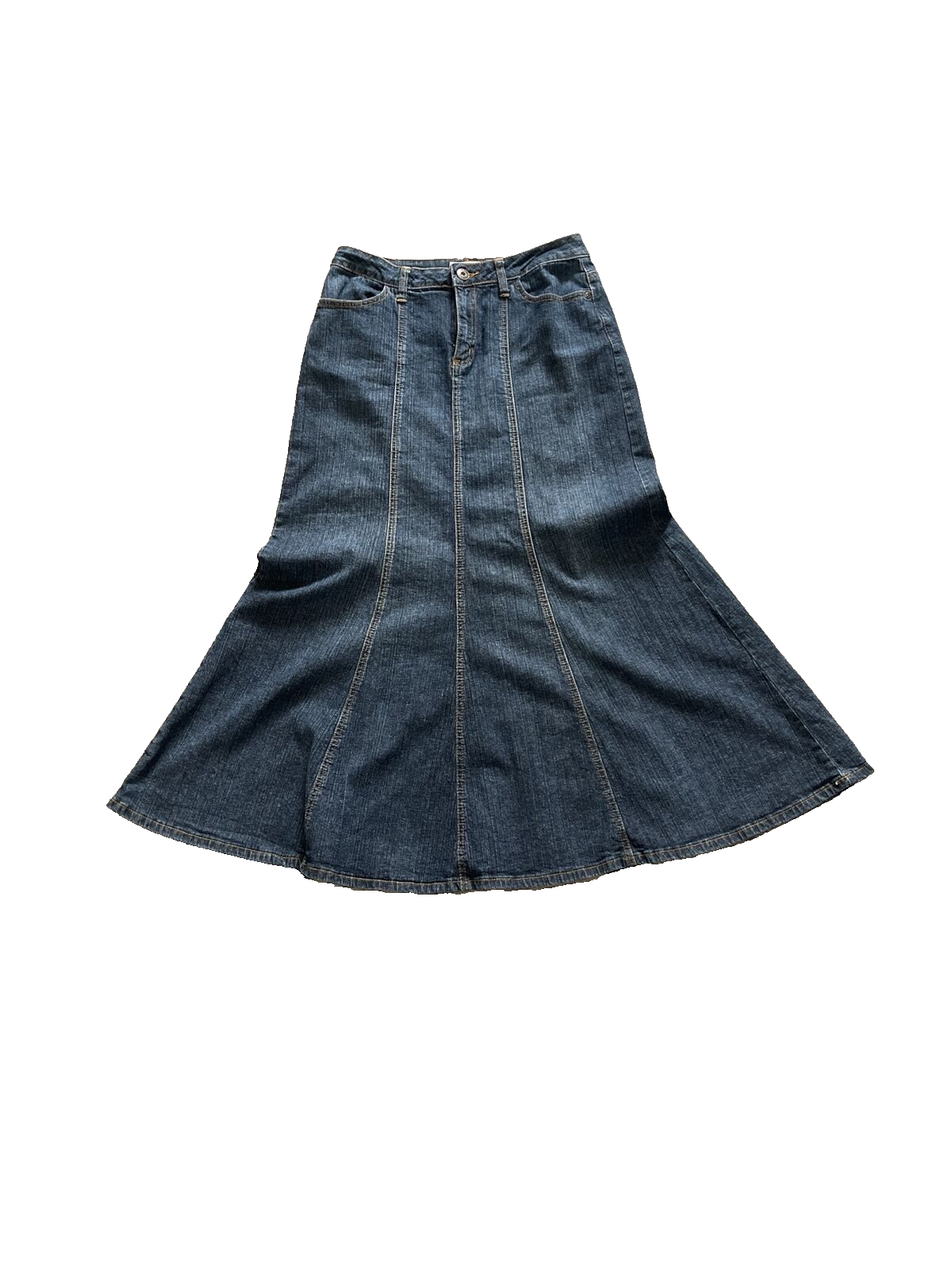 VINTAGE Y2K Denim Skirt Women's 4 Blue Maxi Long Jean Mermaid Dark Wash Flared