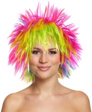 80er Regenbogen Punk Pink Neon Perücke Stach...
