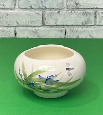 Beautiful Hand Painted Dragon Fly Artist Signed Art Pottery 5" Round Flower Vase