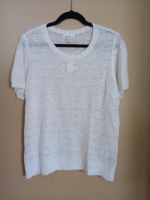 NWT Jaclyn Smith Collection Women's Sweater Top Pullover White Short Sleeve XL