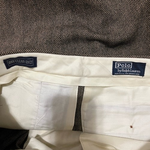 Vintage Polo Ralph Lauren Brown Wool Pleated herringbone pants trousers size 34 by Ralph Lauren, Size 34, $160 - Photo 5