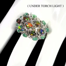 925 Sterling Silver Ring Oval Black Opal 6x4mm Emerald Gemstone Jewelry Size 9