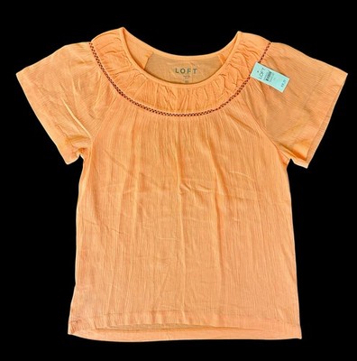 NEW LOFT Orange Cutout Yoke Flutter Sleeve Blouse Sz XS NWT Lightweight 