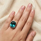 Exquisite Teal Green Tourmaline 13.30Ct 925 Sterling Silver Rose Gold Halo Rings