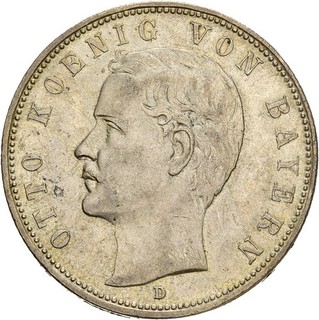 Künker: Bayern Otto 5 Mark 1913 D Silber