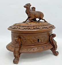 Small antique german Black Forest jewelry box early 1900's woodwork