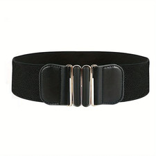 Elegant Vintage Metal Buckle Elastic Belt for Women - Wide Waistband for Dress C