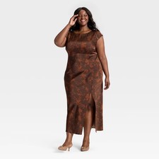 Women Woven Open Back Maxi Dress - A New Day Brown Floral
