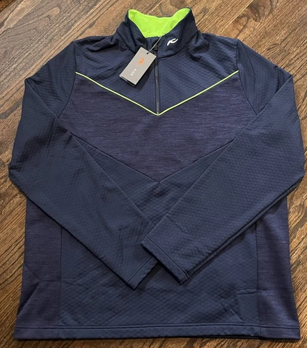 NWT KJUS Damon Midlayer Half-Zip Men’s L 52 Blue Polyester Wool Golf Pullover