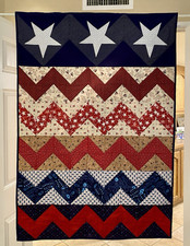 Handmade Patchwork Quilt Patriotic Chevron Stars-Half Square Triangles 37.5"X53"