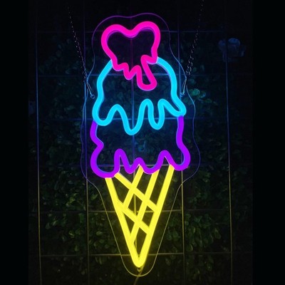 Neon Sign Ice Cream Dimmable LED USB Powered Wall Decor 14.7×6.7