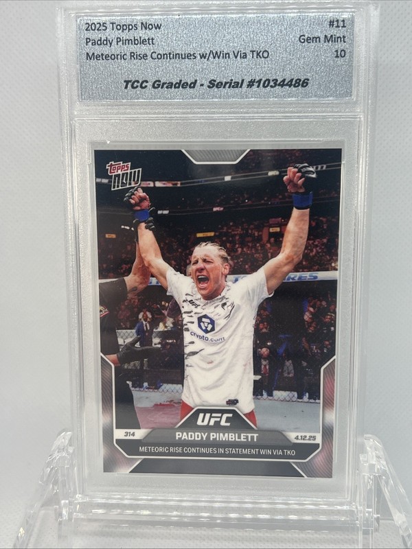 2025 Topps Now UFC 314 Paddy Pimblett TCC Graded Gem Mint 10