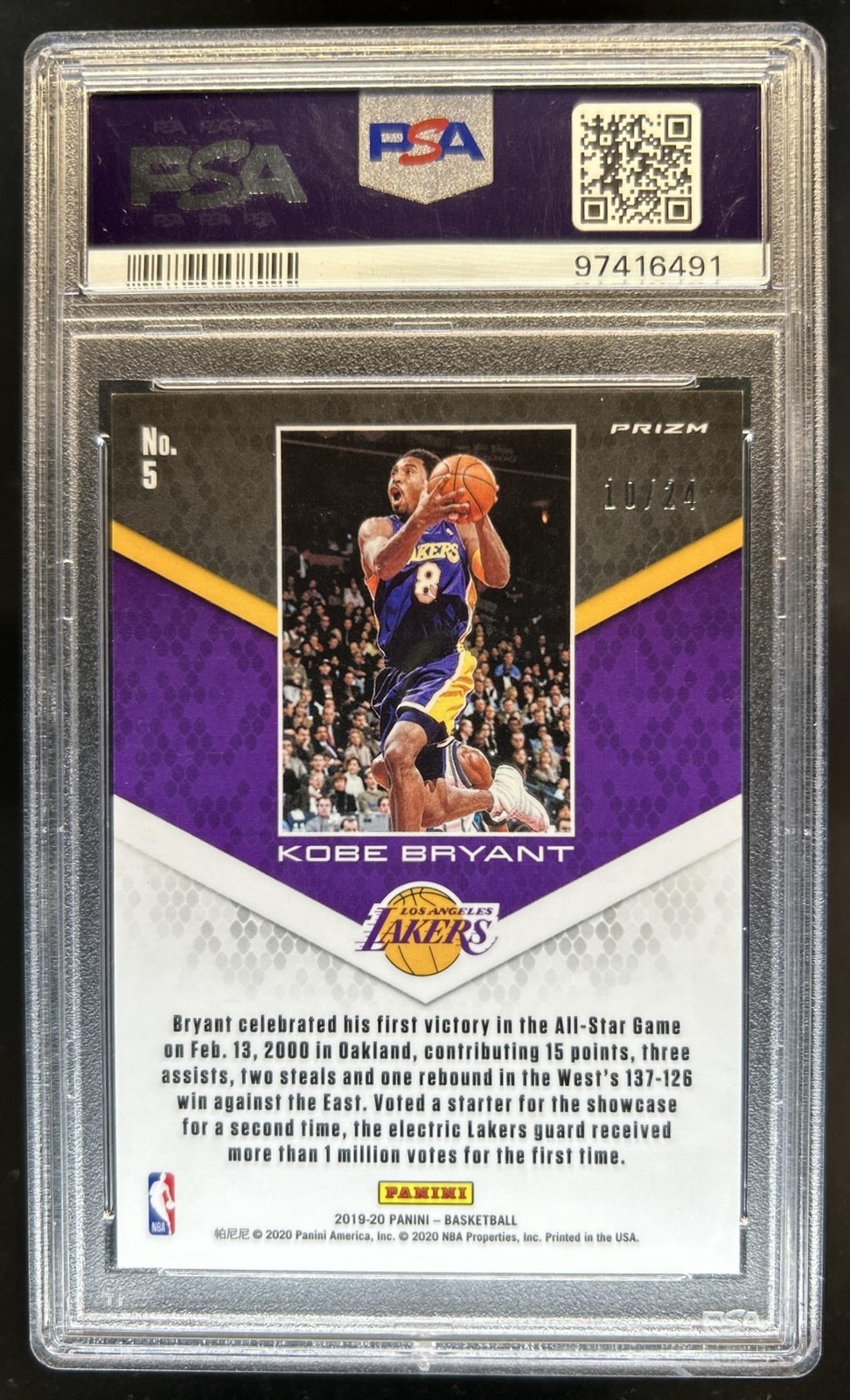 2019-20 Panini Kobe Bryant Career Highlights Prizm #10/20 PSA 9 Lakers MINT view 2