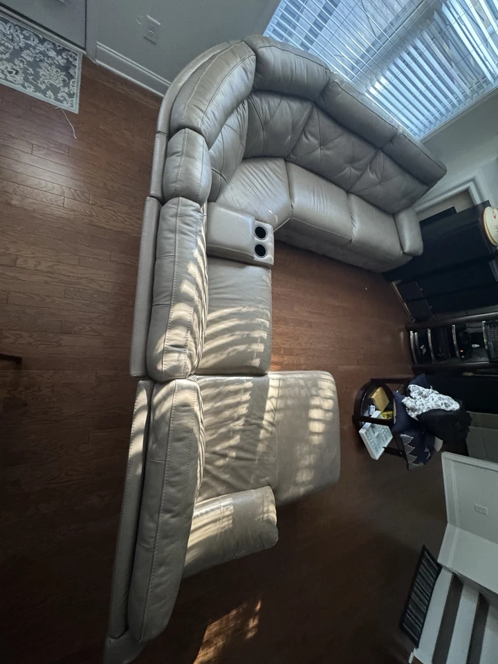 Sofá de couro grande para sala de estar com porta-copo e reclinável - Imagem 2 de 2