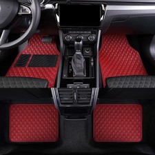 Floor Mats, Luxury Faux Leather Automotive Floor Mats All Weather for Burgundy