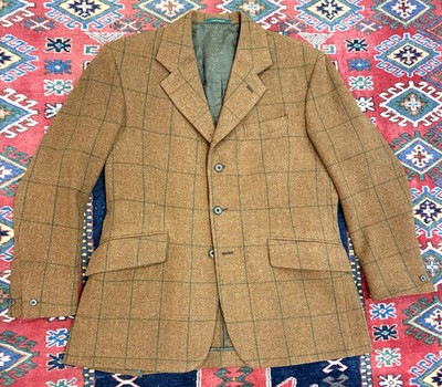 HOLLAND & HOLLAND tweed shooting jacket 42R brown wool coat action back Purdey