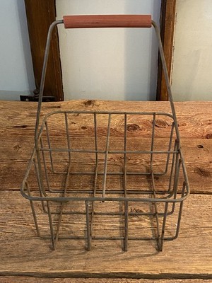 Vtg 4 Section Metal PiNT MiLK BOTTLE Carrier Holder w/Red Rubber Handle