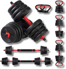 Set Manubri Regolabili Convertibili in Bilanciere 6 in 1 Kettlebell Supporto Fle