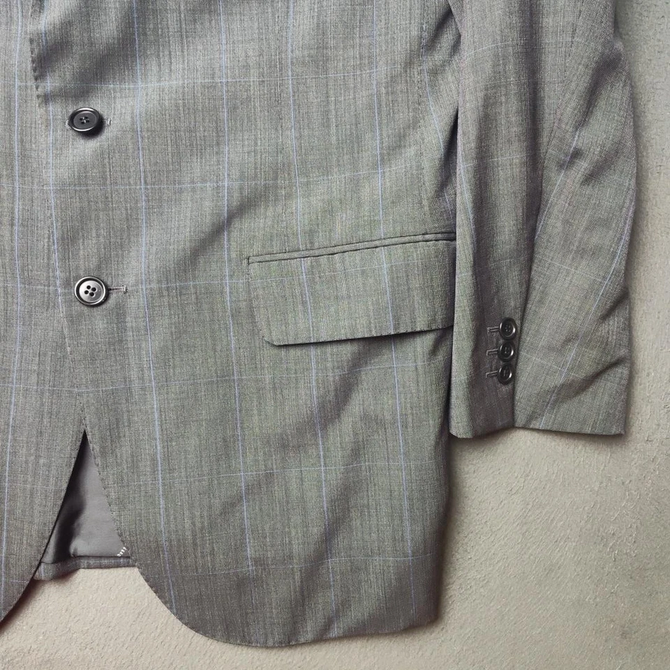 Blazer Salvatore Ferragamo Hombre 50 IT 40R Gris Azul Ventana Lana Hecho en Italia Foto 3 de 4