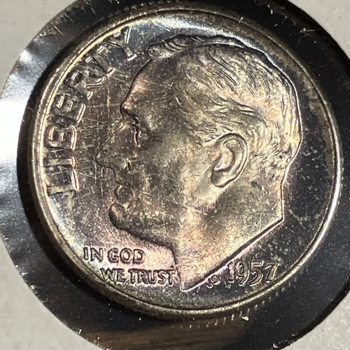 1957-P SILVER ROOSEVELT DIME 10C 10¢ - LIGHT TONING - HIGH GRADE UNCIRCULATED