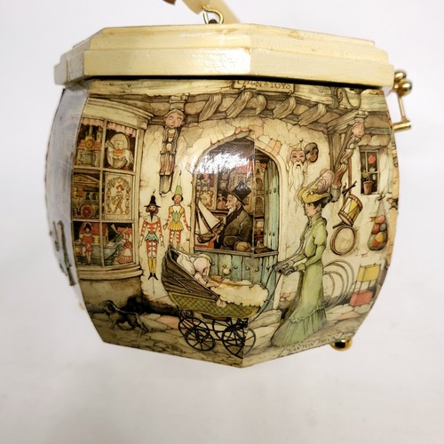 Scatola in legno vintage Anton Pieck borsa rettangolare decoupage manico lucite - Foto 11 di 22