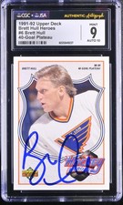 Brett Hull Signed 1991-92 Upper Deck Hockey Heroes Card #6 CGC 9 JSA 10 Auto