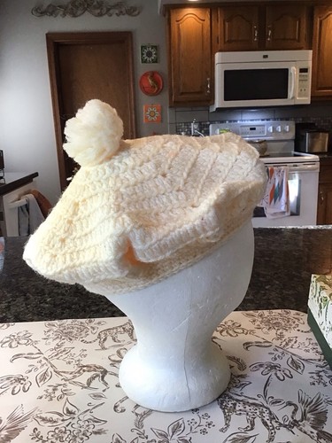 VINTAGE HAND KNIT CROCHETED FRENCH BERET HAT TAM IVORY JALEN HURTS KANGOL STYLE - Afbeelding 11 van 22