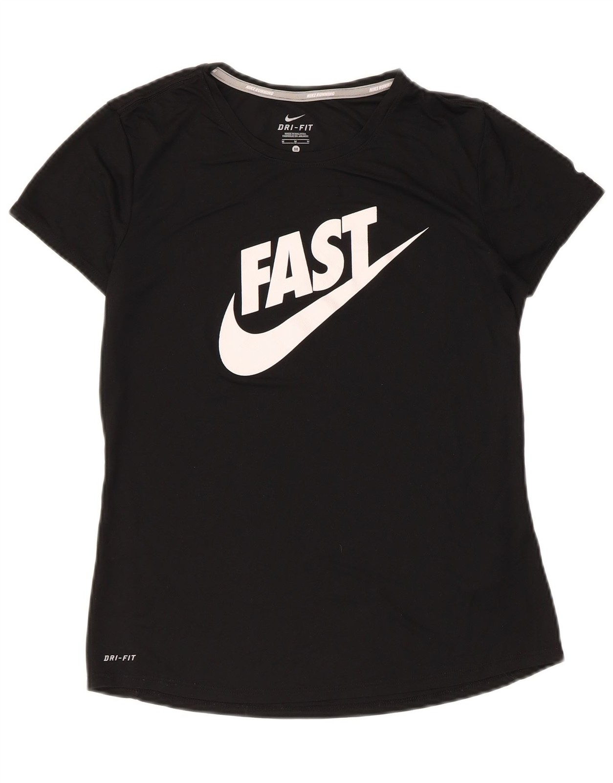 Nike Womens Dri Fit Graphic T-Shirt Top UK 12 Medium Black Polyester AO09