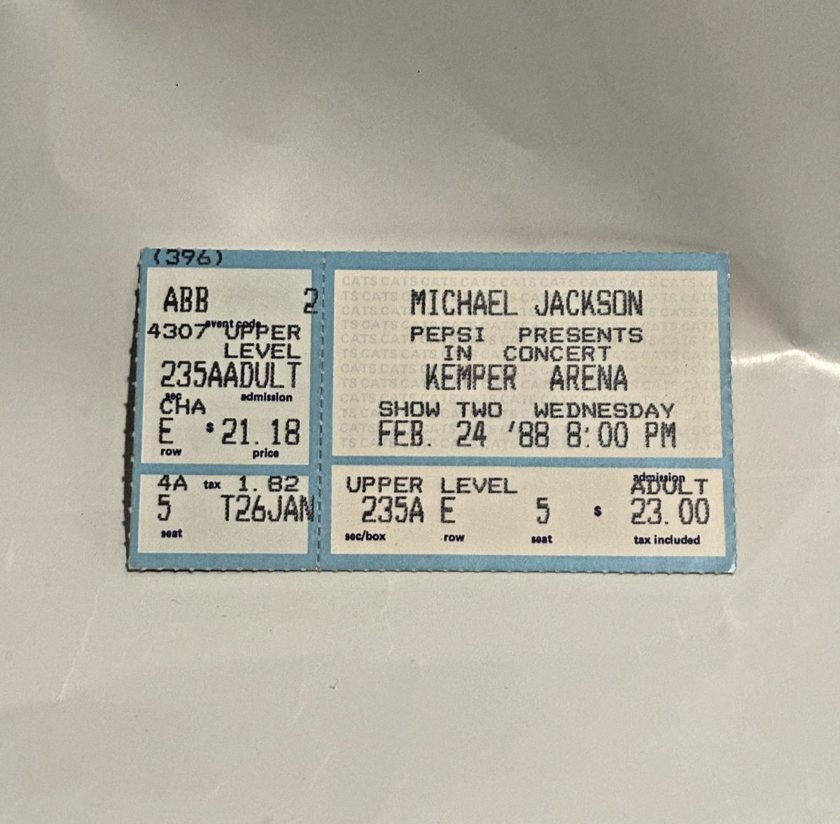 Michael Jackson Bad Tour Concert Ticket Stub Kemper Arena Kansas City 2/24/1988
