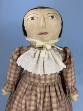 Vintage Primitive Crystal Moshier Folk Art Painted Face Cloth Doll 21" Wonderful