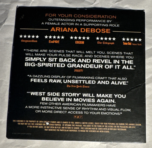 WEST SIDE STORY FYC DVD SCREENER ARIANA DEBOSE RACHEL ZEGLER MUSICAL PROMO RARE - Picture 2 of 3